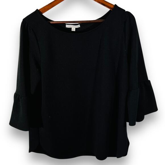 Green Envelope Popover Top Black Bell Sleeve Size 1X - Picture 2 of 8